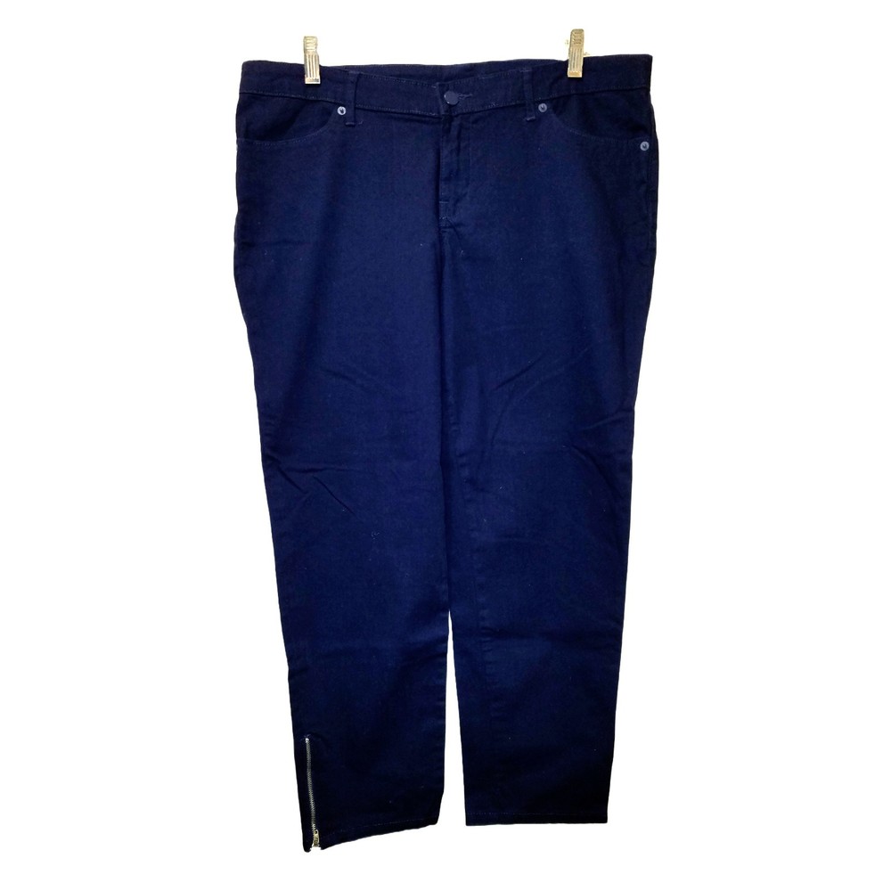 Norma Kamali Women’s Navy Blue Mid-Rise Straight Leg Zipped Ankle Denim Jeans 12